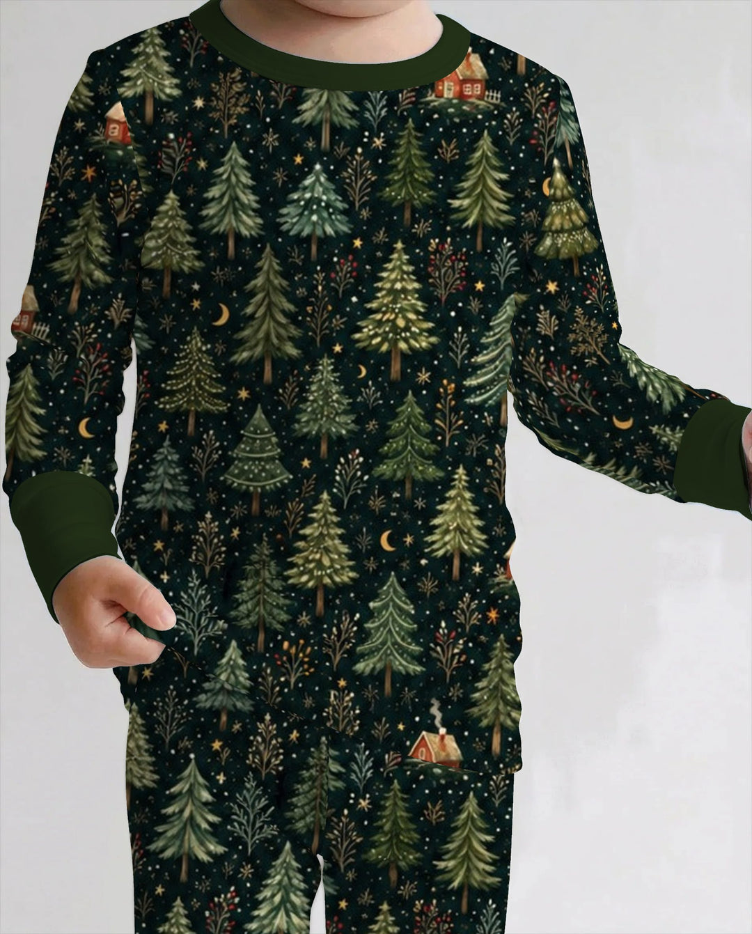 Enchanted Christmas Forest at Night Bamboo Two Piece Long Sleeve Pajama Set