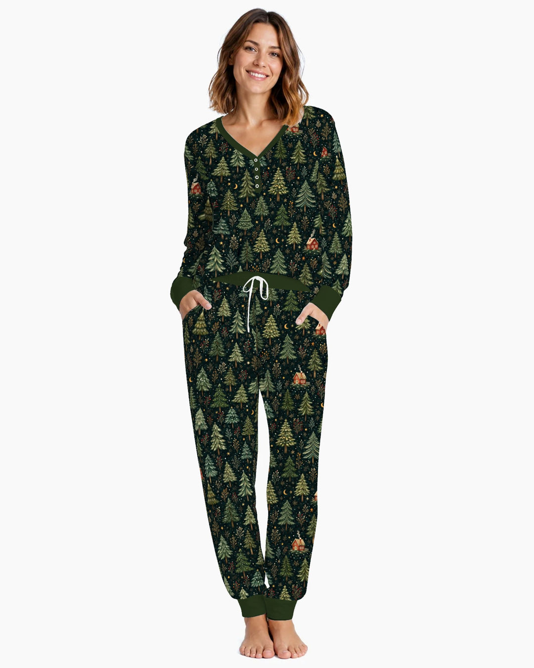 Enchanted Christmas Forest at Night Bamboo Women Pajama Set