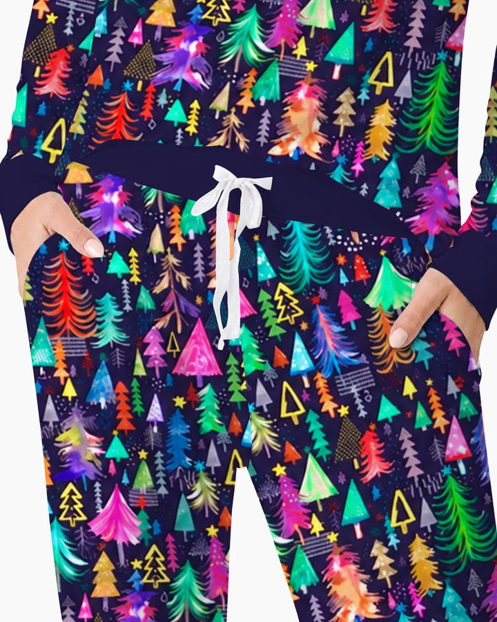 Neon Rainbow Christmas Tree Forest Bamboo Women Pajama Set