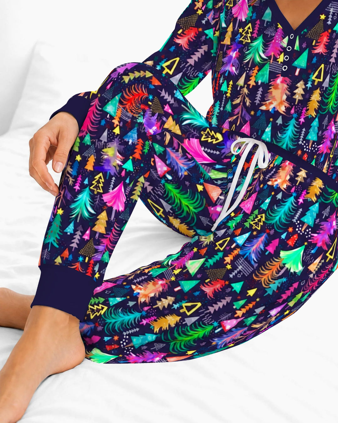 Neon Rainbow Christmas Tree Forest Bamboo Women Pajama Set