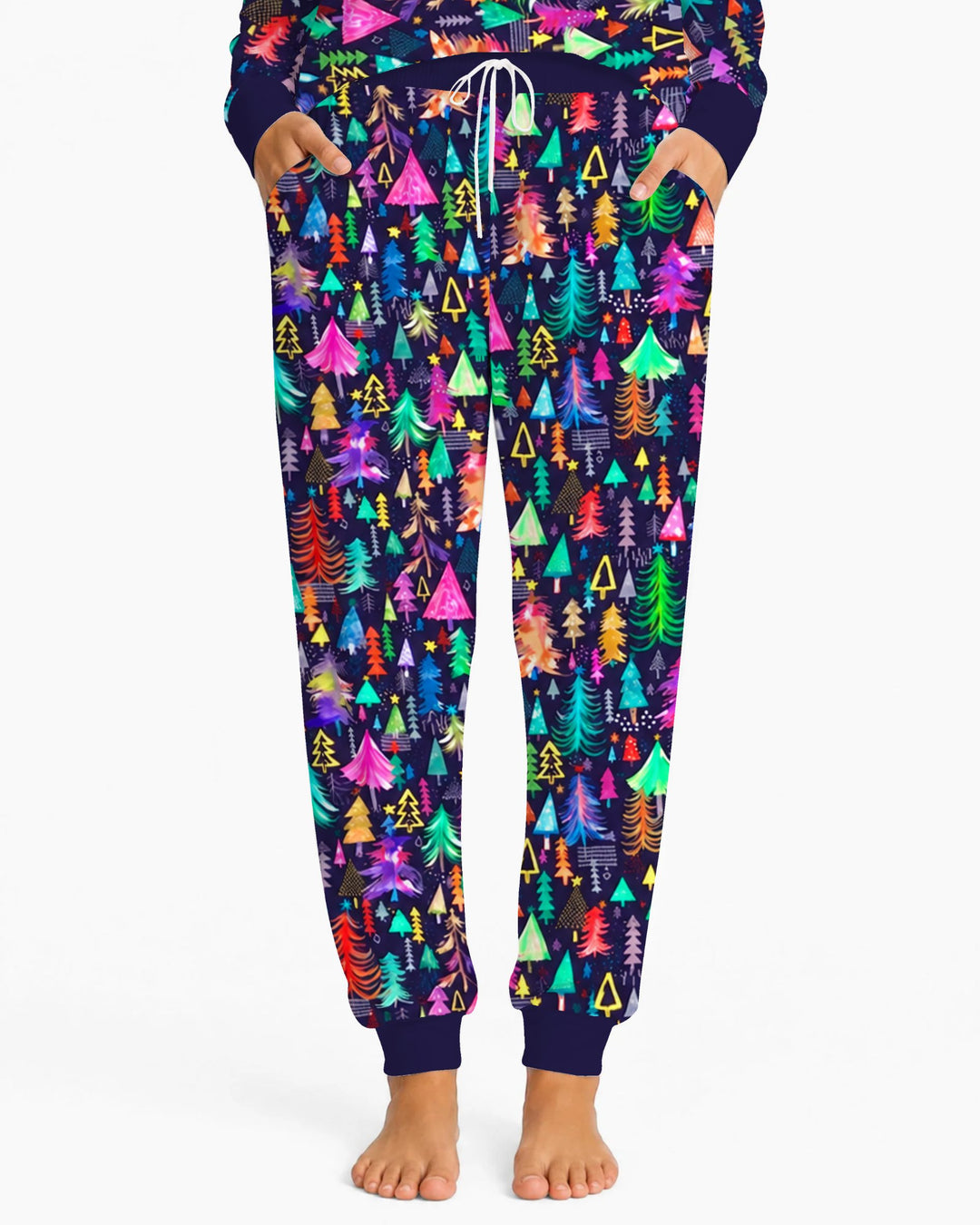Neon Rainbow Christmas Tree Forest Bamboo Women Pajama Set