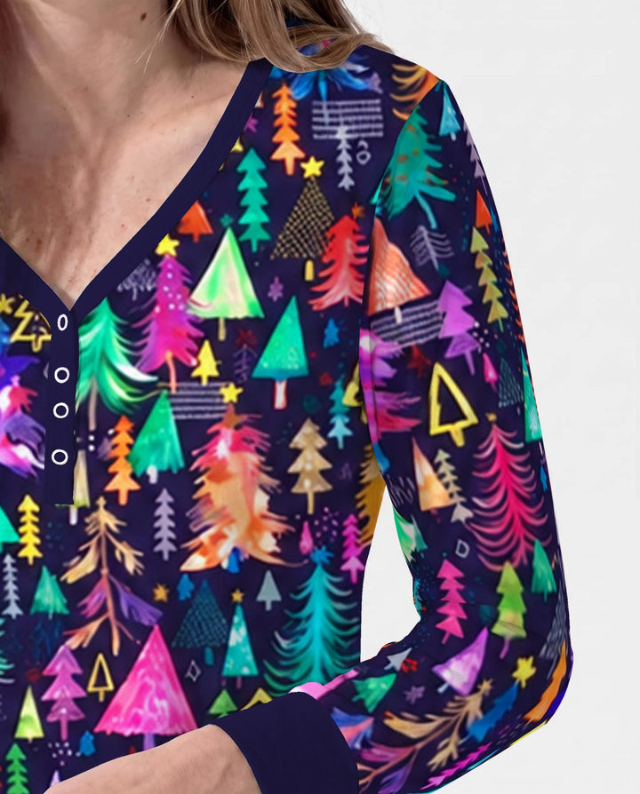 Neon Rainbow Christmas Tree Forest Bamboo Women Pajama Set