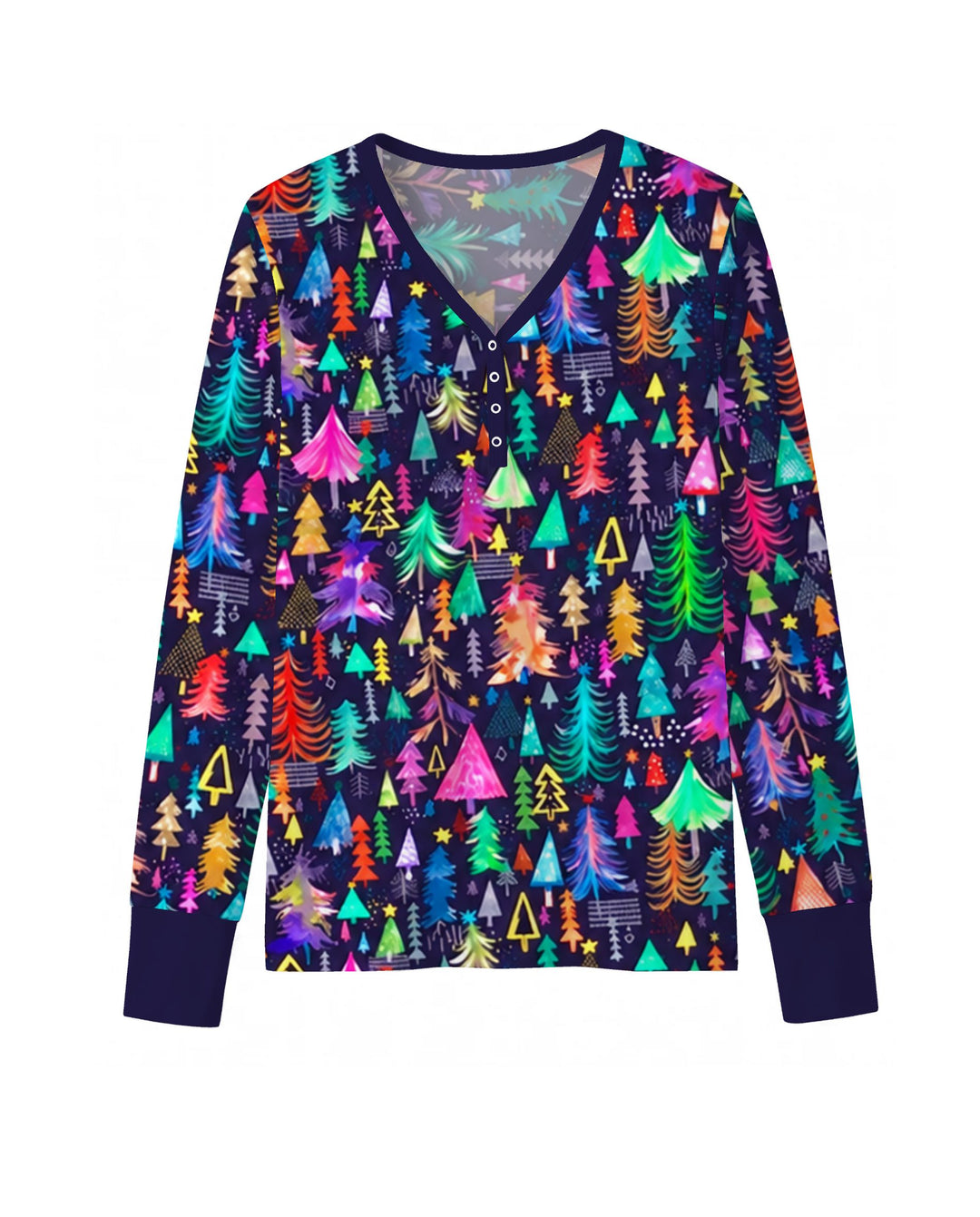 Neon Rainbow Christmas Tree Forest Bamboo Women Pajama Set