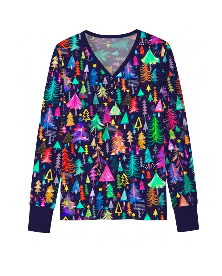 Neon Rainbow Christmas Tree Forest Bamboo Women Pajama Set
