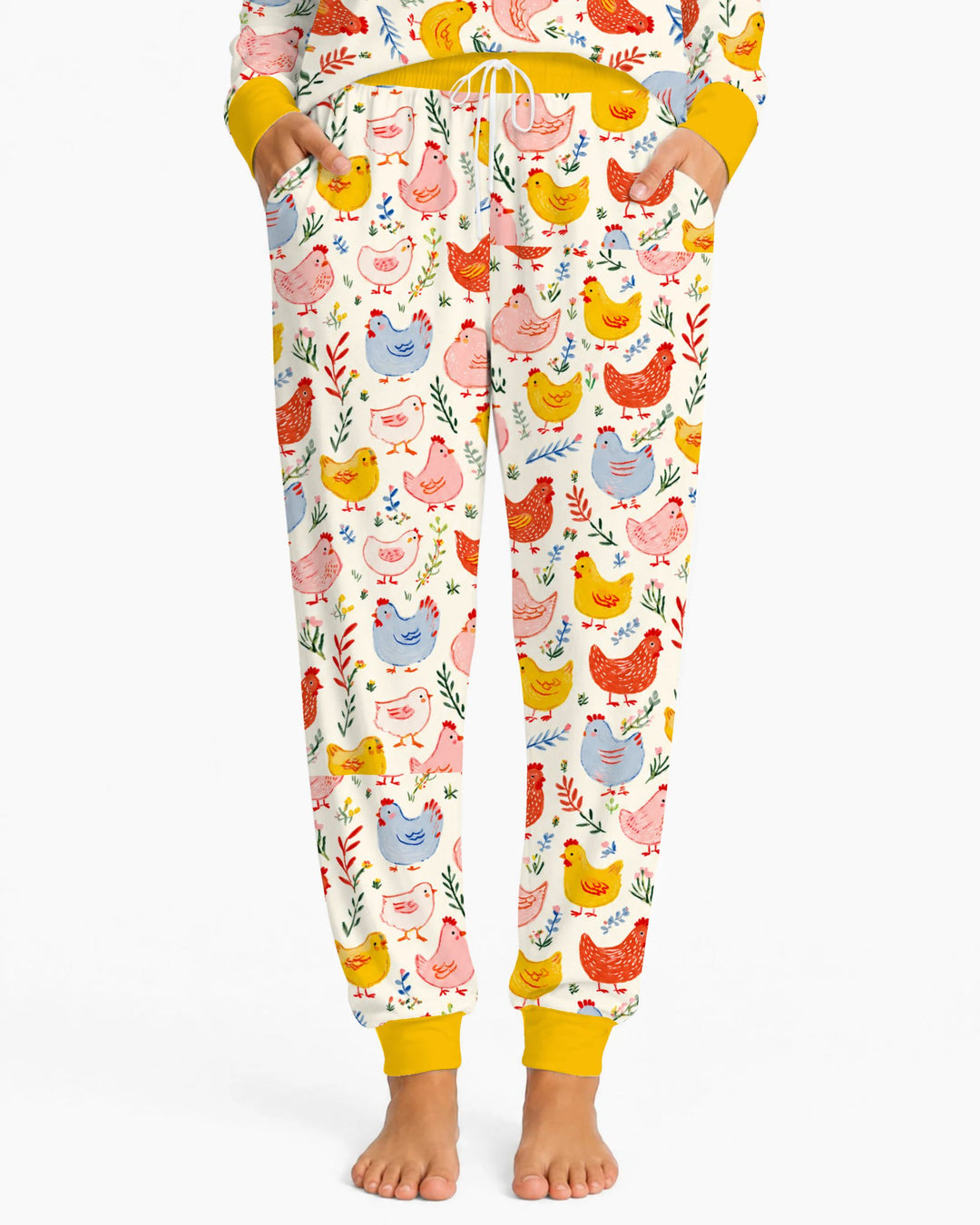 Colorful Farm Chickens and Wildflowers Bamboo Women Pajama Set