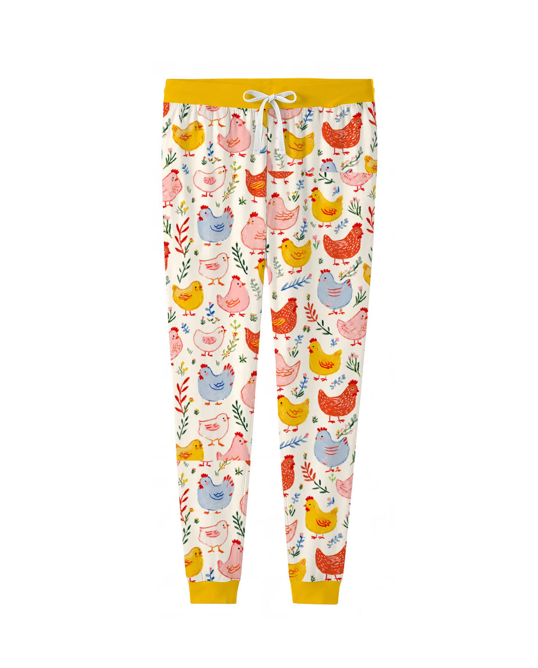Colorful Farm Chickens and Wildflowers Bamboo Women Pajama Set