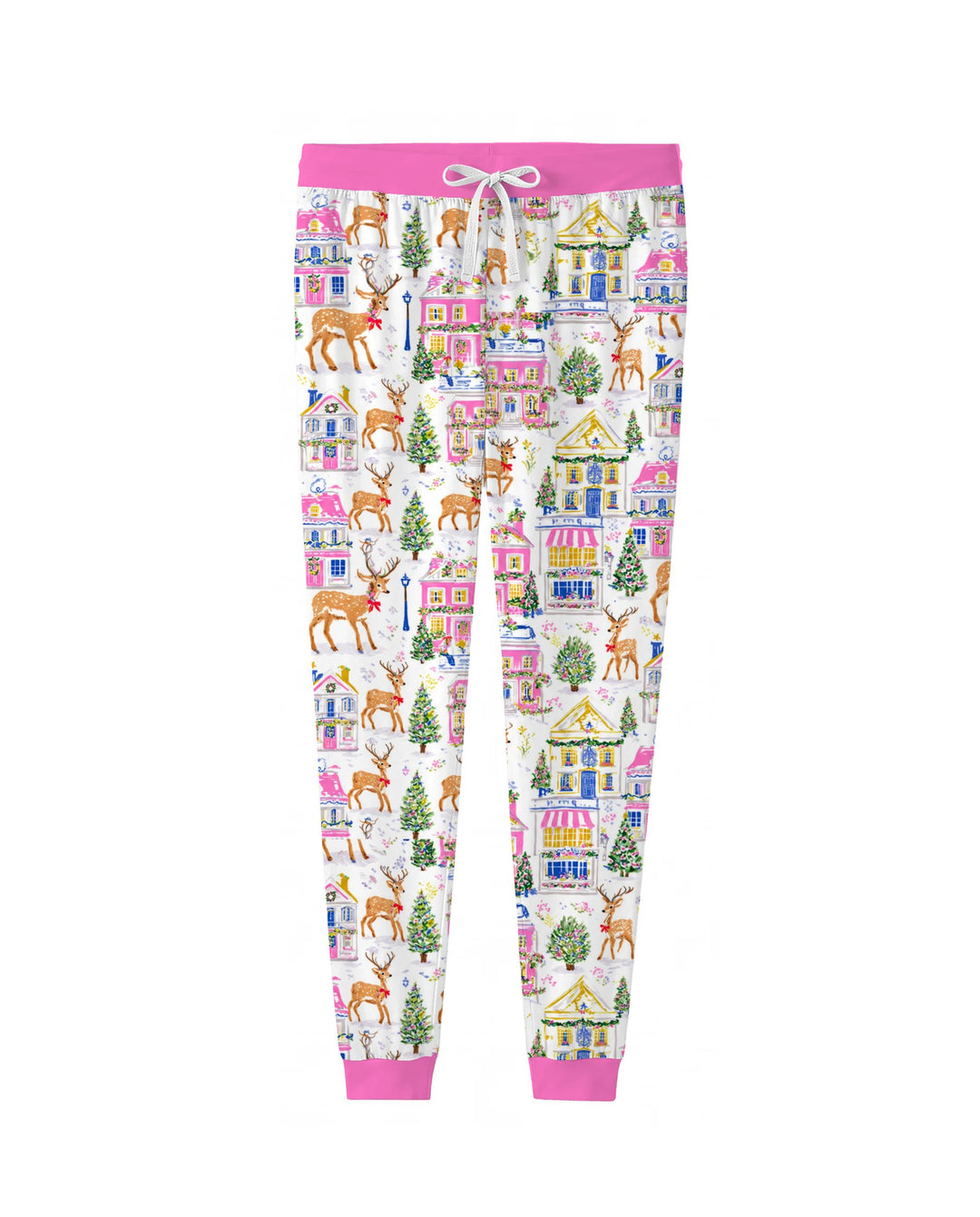 Whimsical Pink Christmas Village Bamboo Women Pajama Set
