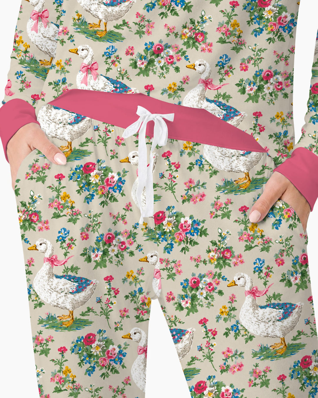 Vintage White Goose Floral Garden Bamboo Women Pajama Set