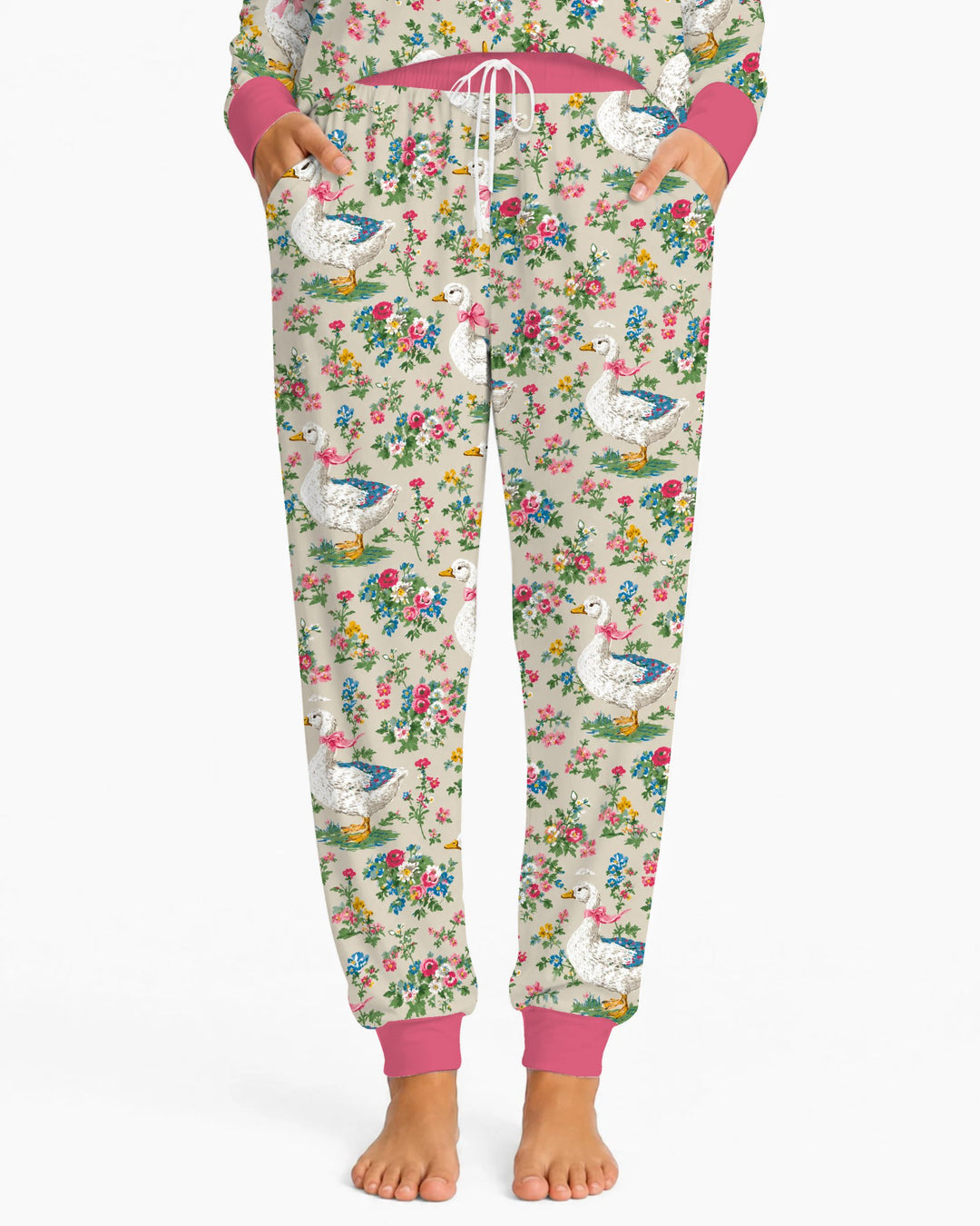 Vintage White Goose Floral Garden Bamboo Women Pajama Set