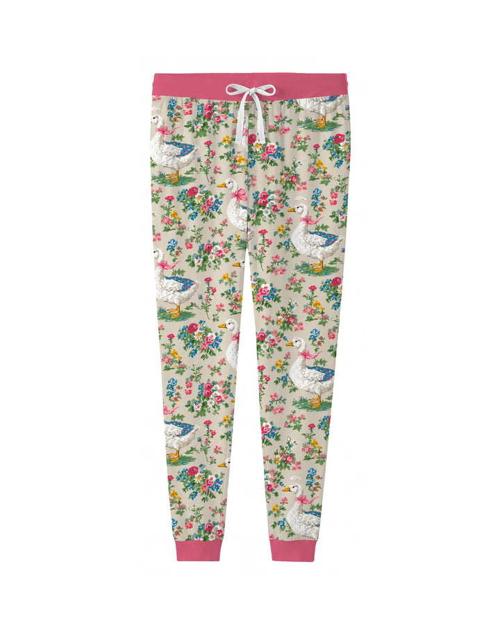 Vintage White Goose Floral Garden Bamboo Women Pajama Set