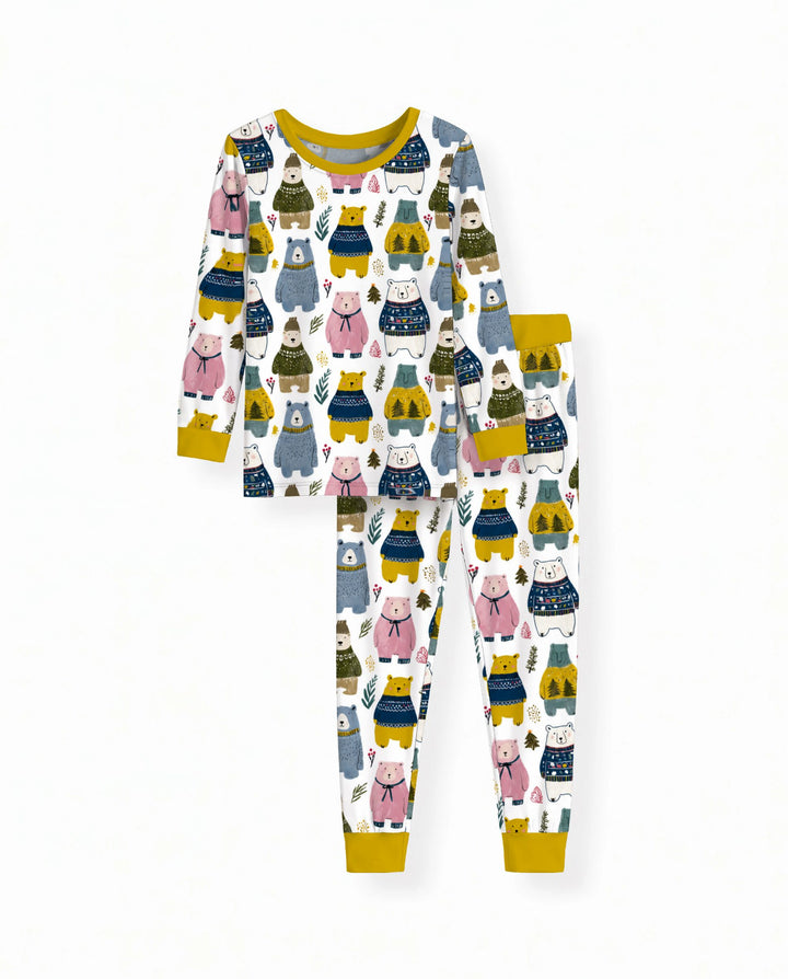 Cozy Christmas Sweater Bears Bamboo Two Piece Long Sleeve Pajama Set