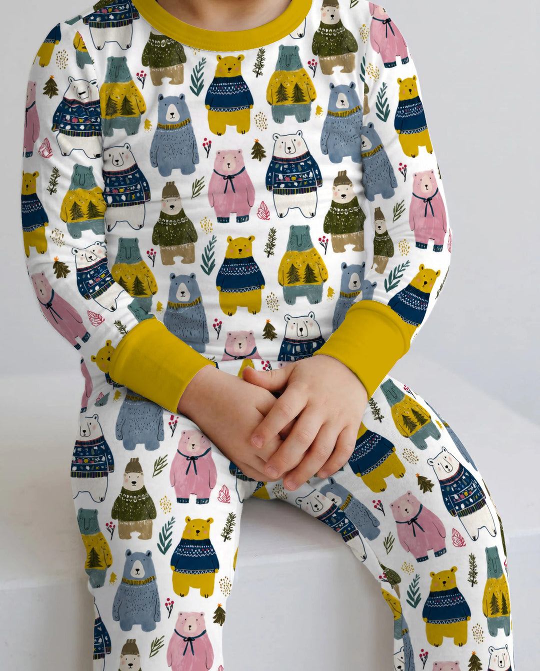Cozy Christmas Sweater Bears Bamboo Two Piece Long Sleeve Pajama Set