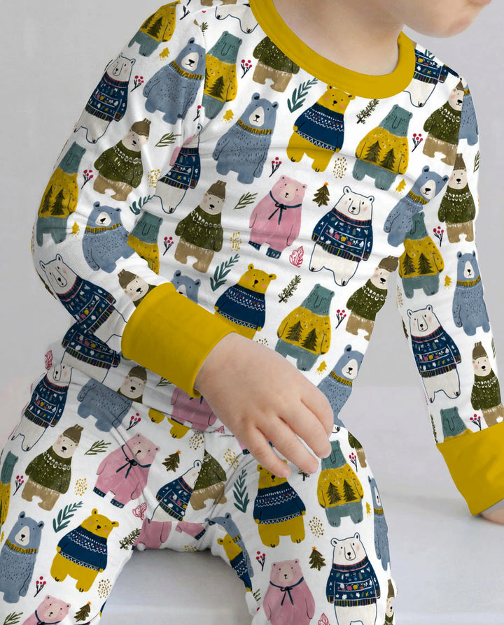 Cozy Christmas Sweater Bears Bamboo Two Piece Long Sleeve Pajama Set
