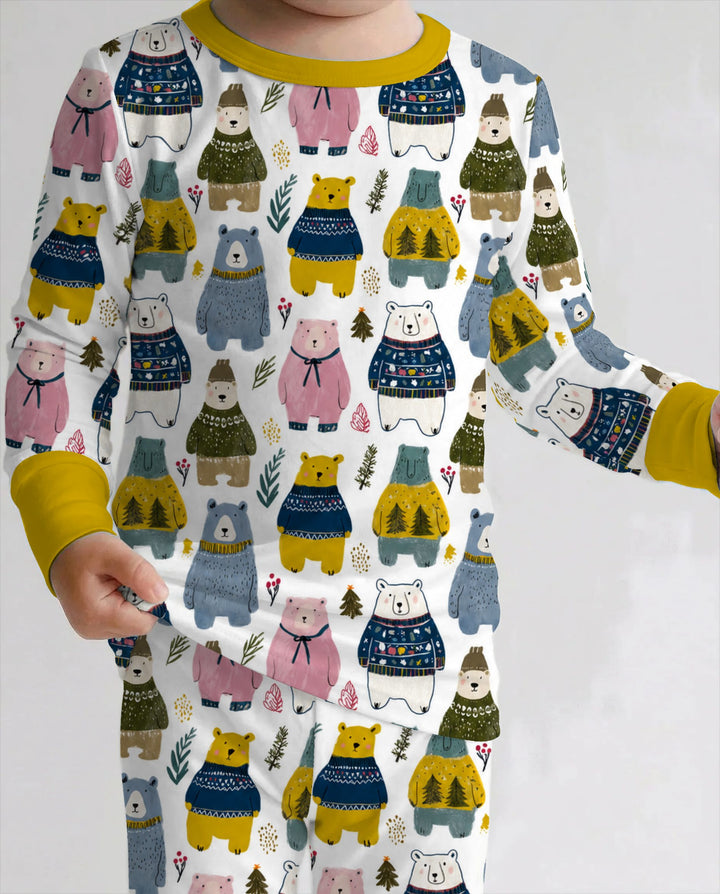 Cozy Christmas Sweater Bears Bamboo Two Piece Long Sleeve Pajama Set