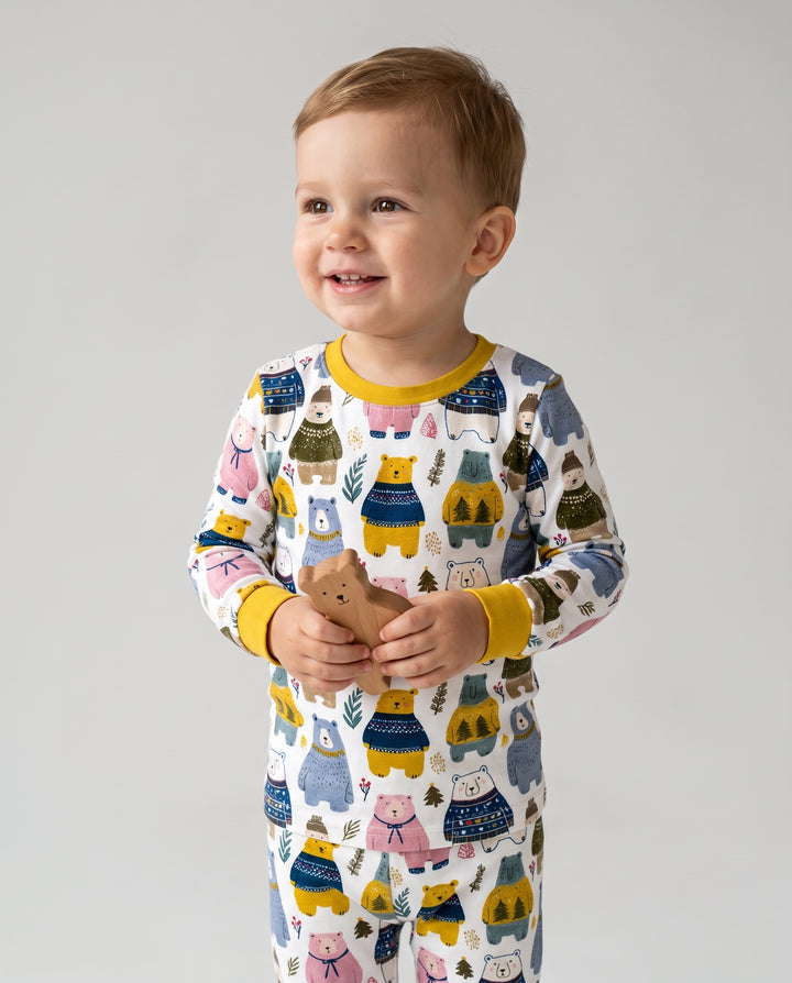 Cozy Christmas Sweater Bears Bamboo Two Piece Long Sleeve Pajama Set