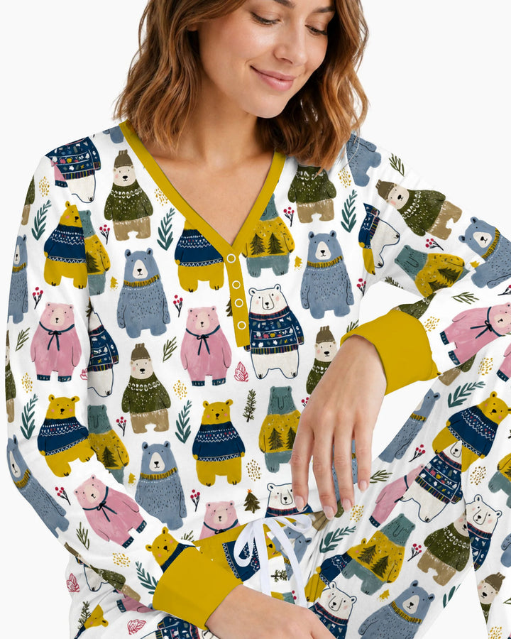 Cozy Christmas Sweater Bears Bamboo Women Pajama Set
