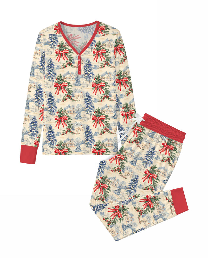 Vintage Snowy Christmas Countryside Bamboo Women Pajama Set