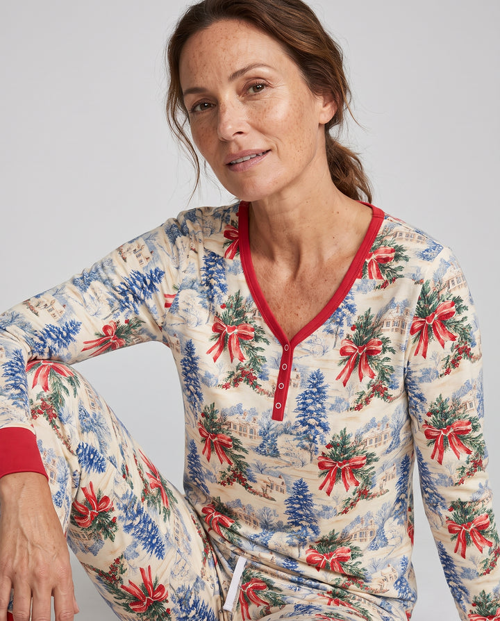 Vintage Snowy Christmas Countryside Bamboo Women Pajama Set