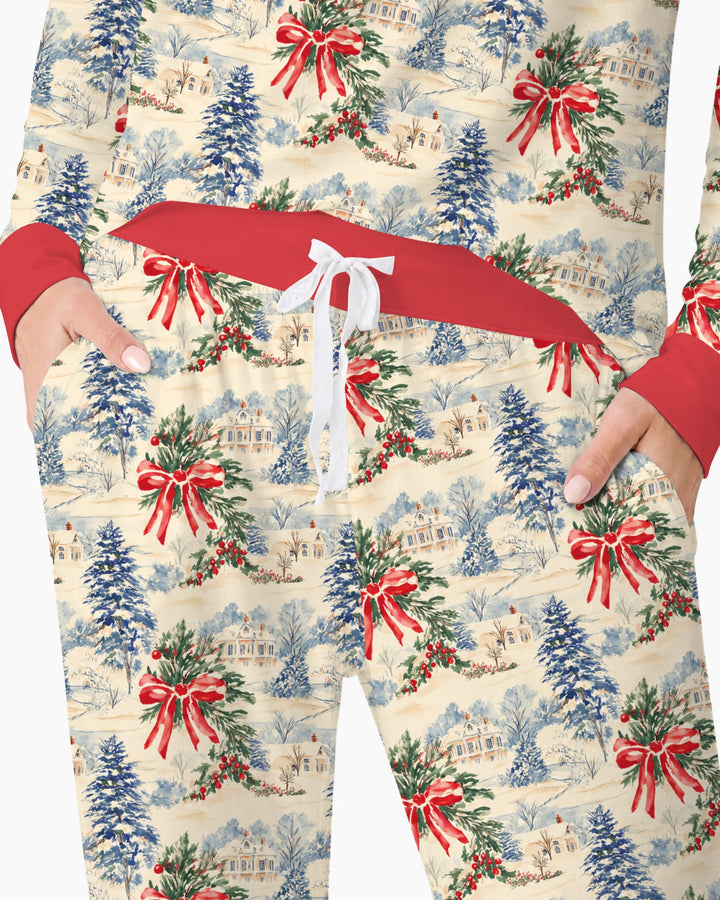Vintage Snowy Christmas Countryside Bamboo Women Pajama Set