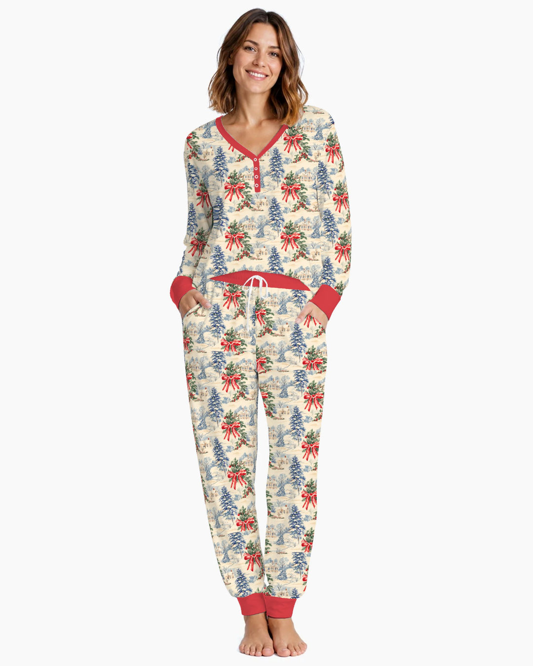 Vintage Snowy Christmas Countryside Bamboo Women Pajama Set