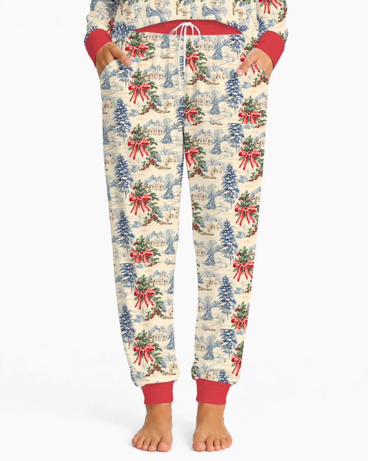 Vintage Snowy Christmas Countryside Bamboo Women Pajama Set