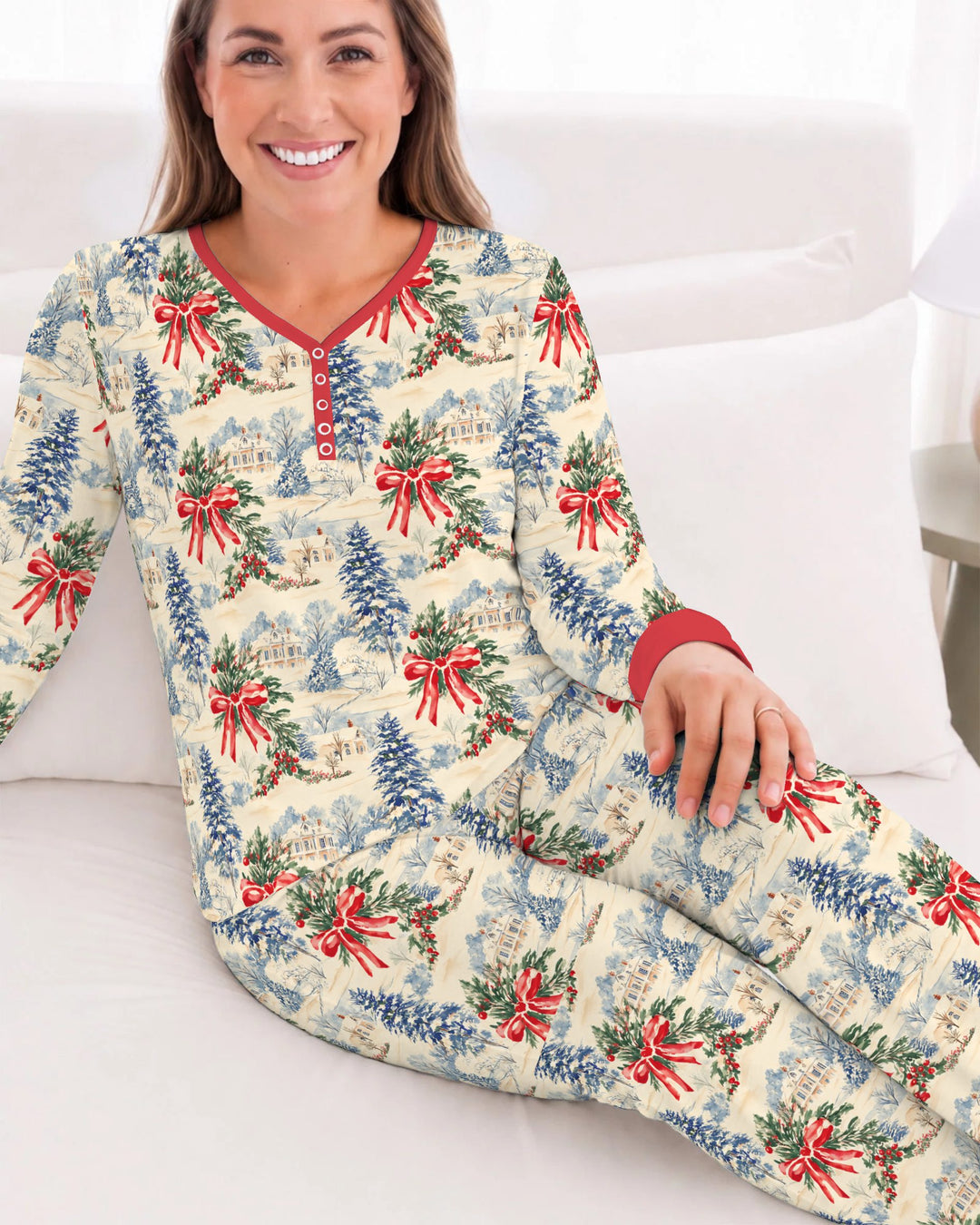 Vintage Snowy Christmas Countryside Bamboo Women Pajama Set