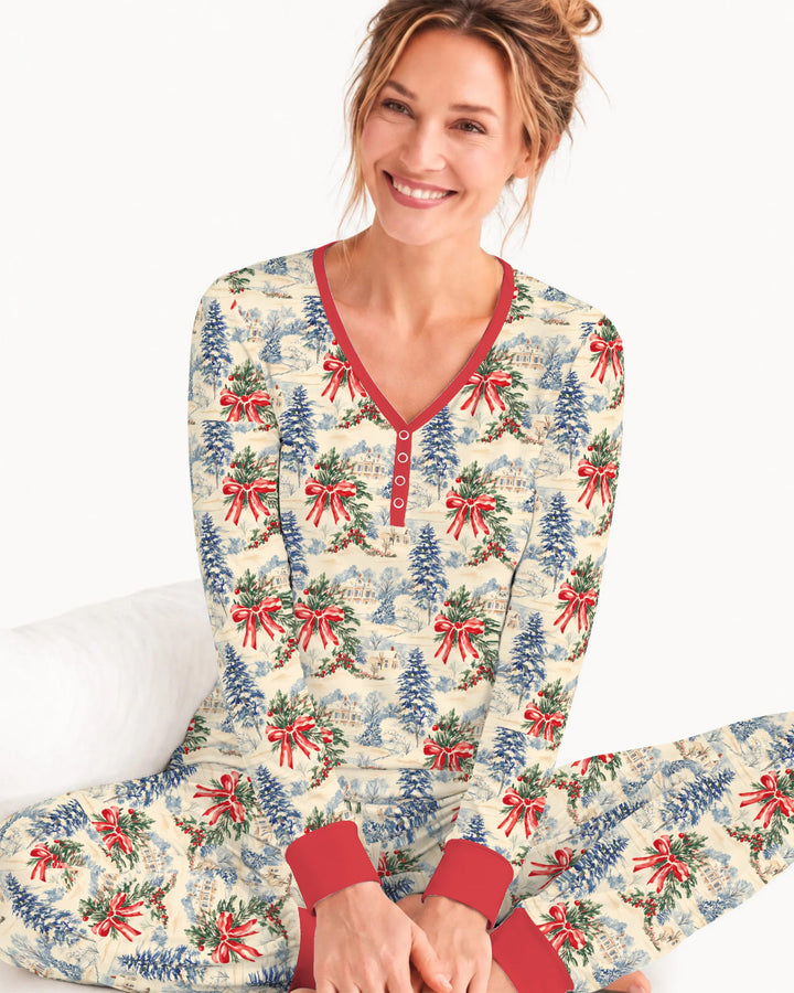 Vintage Snowy Christmas Countryside Bamboo Women Pajama Set
