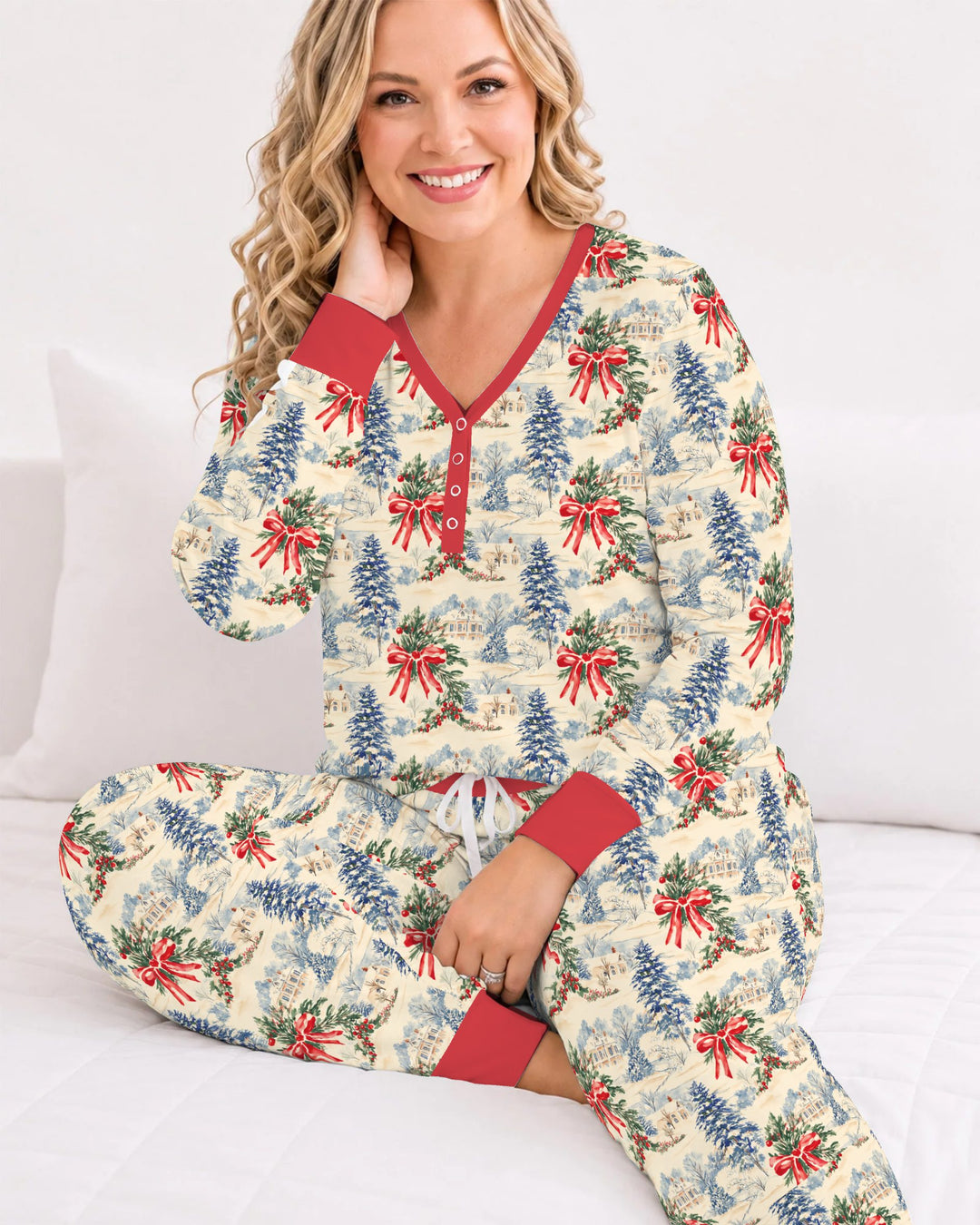 Vintage Snowy Christmas Countryside Bamboo Women Pajama Set