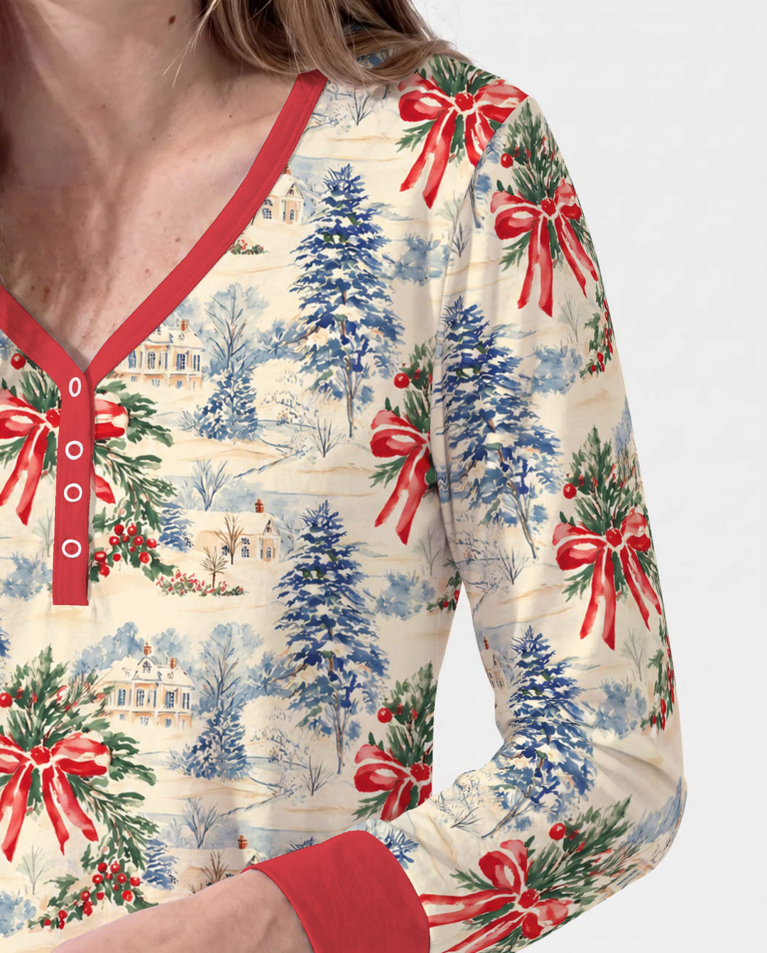Vintage Snowy Christmas Countryside Bamboo Women Pajama Set
