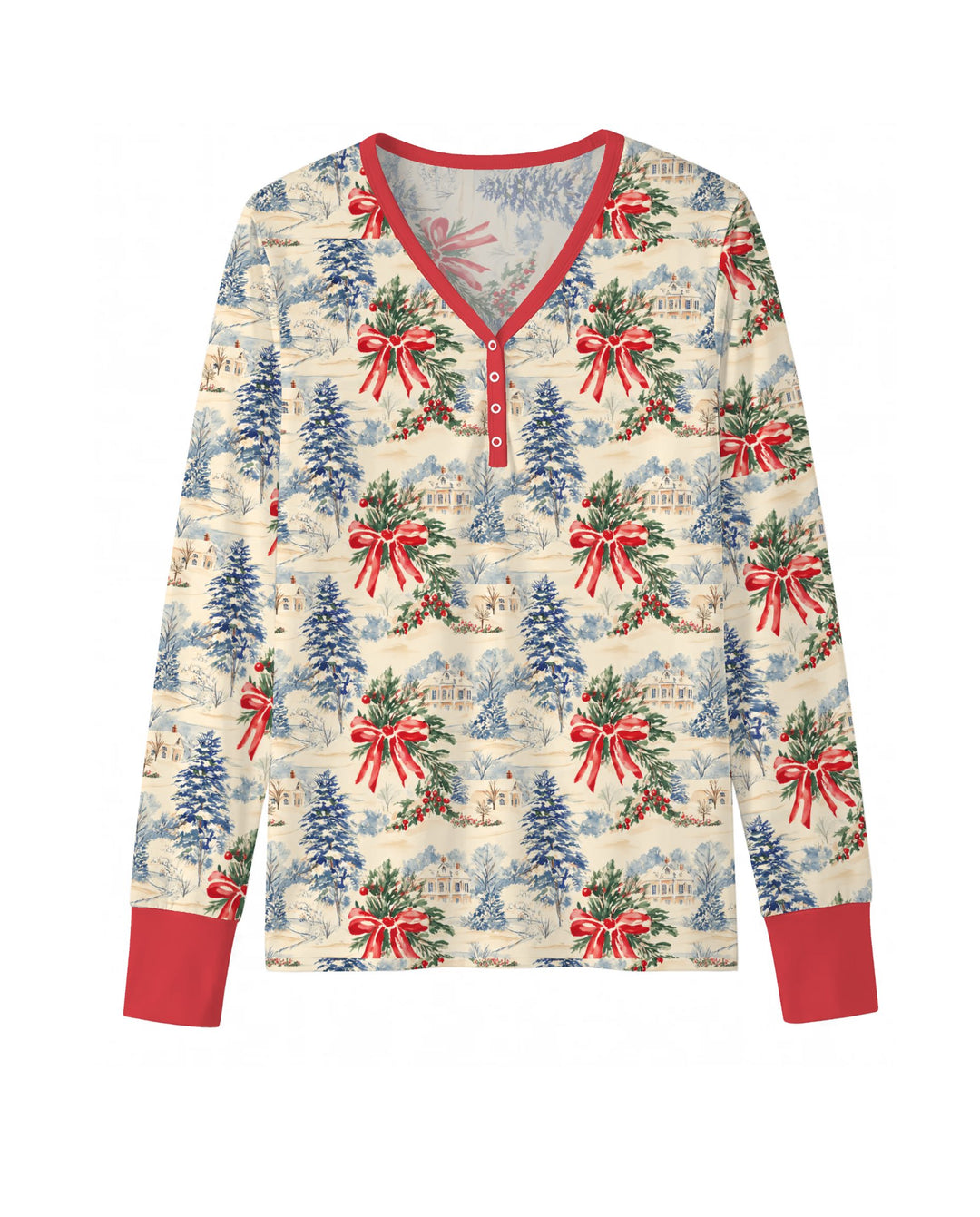 Vintage Snowy Christmas Countryside Bamboo Women Pajama Set