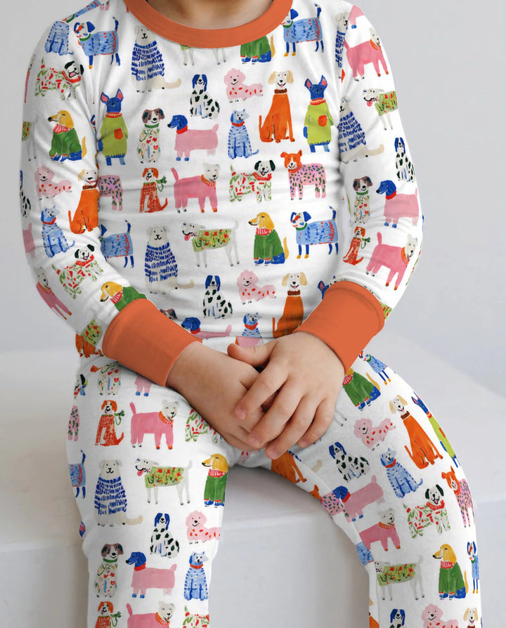 Colorful Christmas Sweater Dogs Bamboo Two Piece Long Sleeve Pajama Set