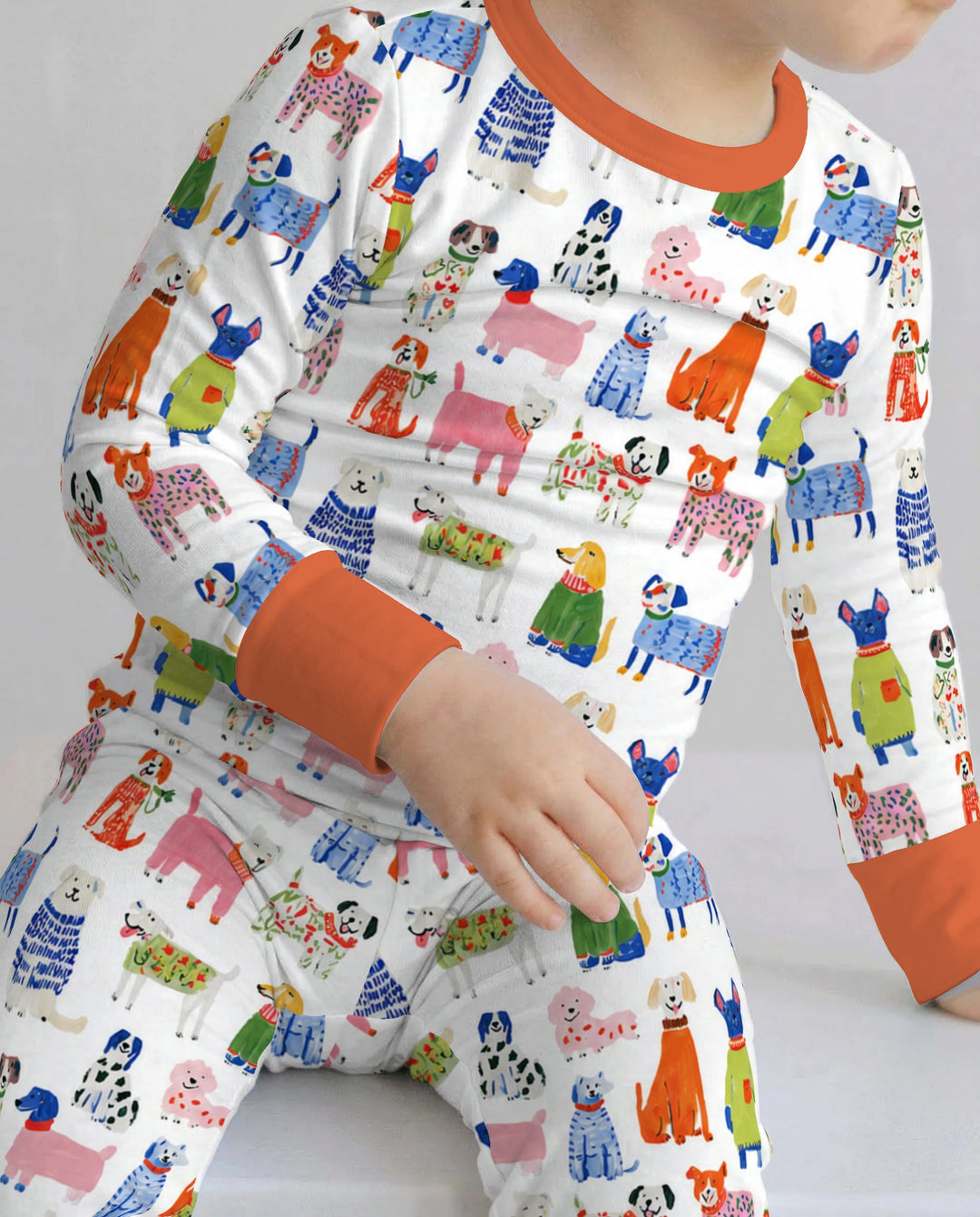 Colorful Christmas Sweater Dogs Bamboo Two Piece Long Sleeve Pajama Set