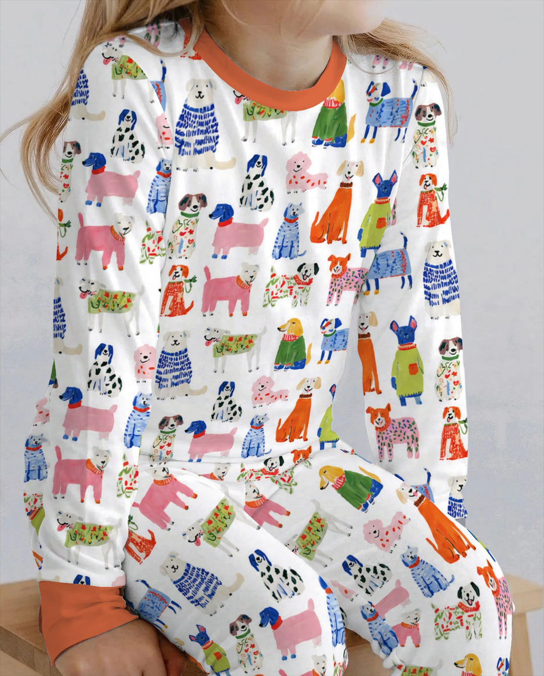 Colorful Christmas Sweater Dogs Bamboo Two Piece Long Sleeve Pajama Set