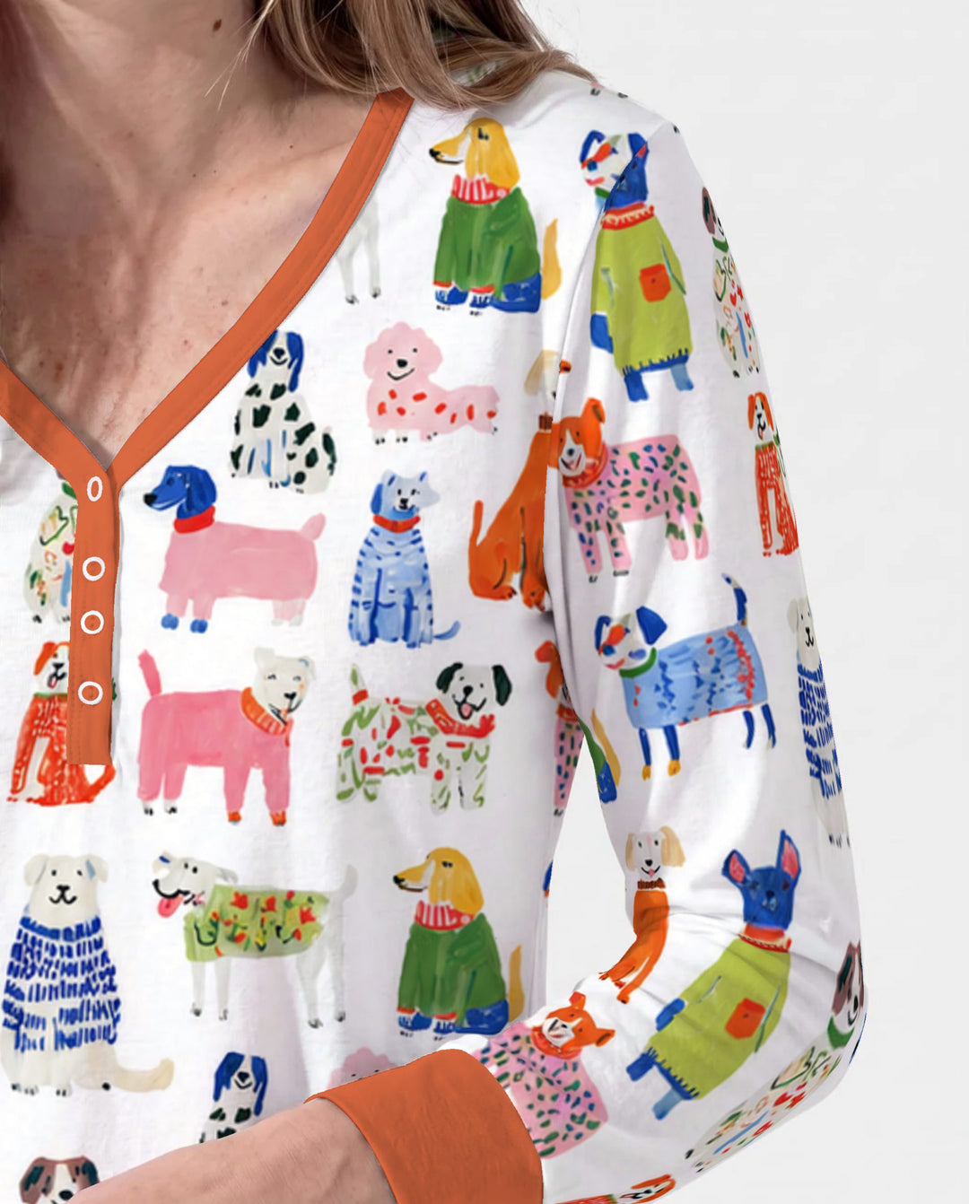 Colorful Christmas Sweater Dogs Bamboo Women Pajama Set