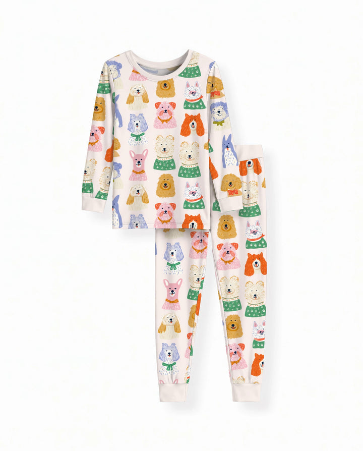 Whimsical Colorful Puppy Portraits Bamboo Two Piece Long Sleeve Pajama Set