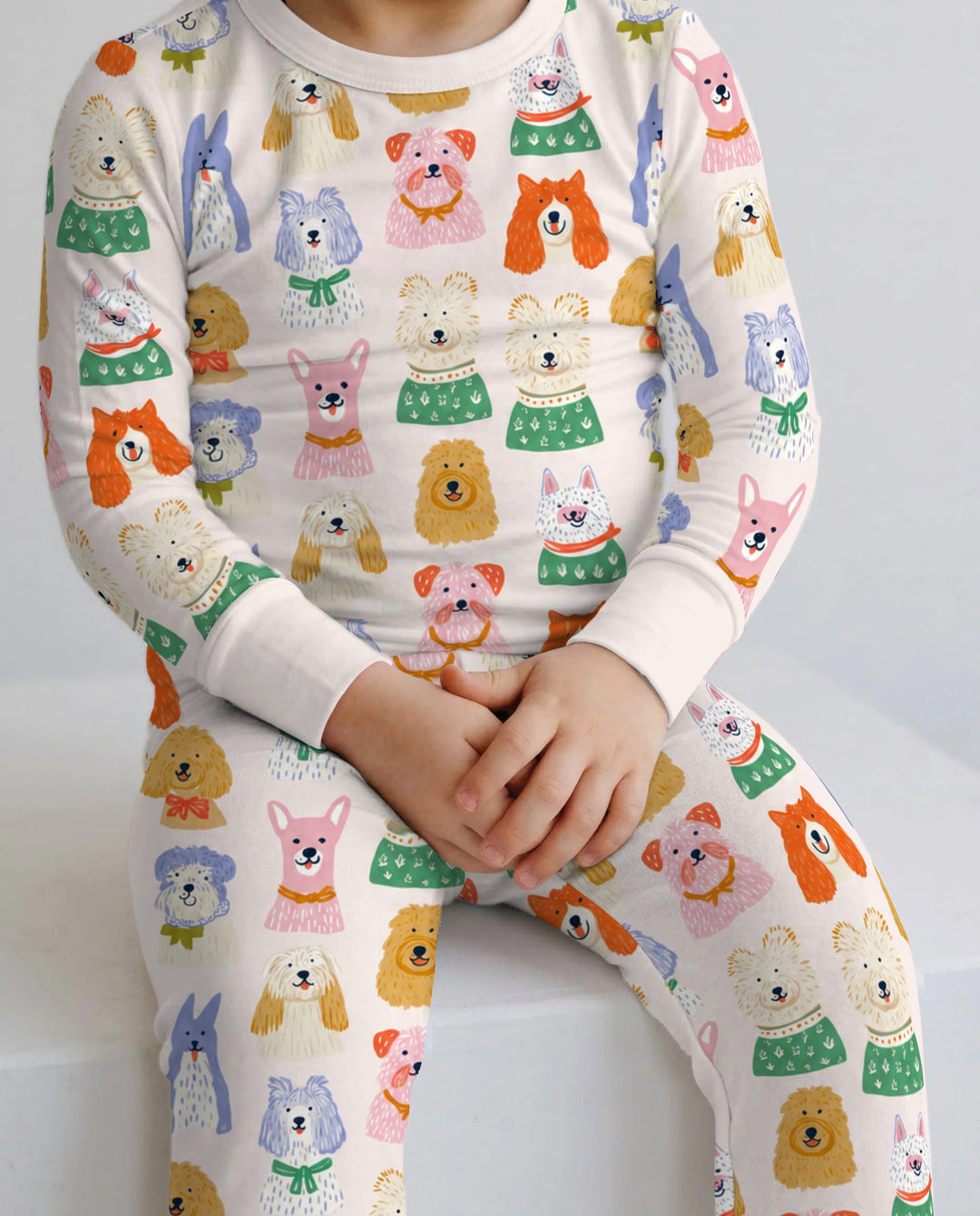 Whimsical Colorful Puppy Portraits Bamboo Two Piece Long Sleeve Pajama Set