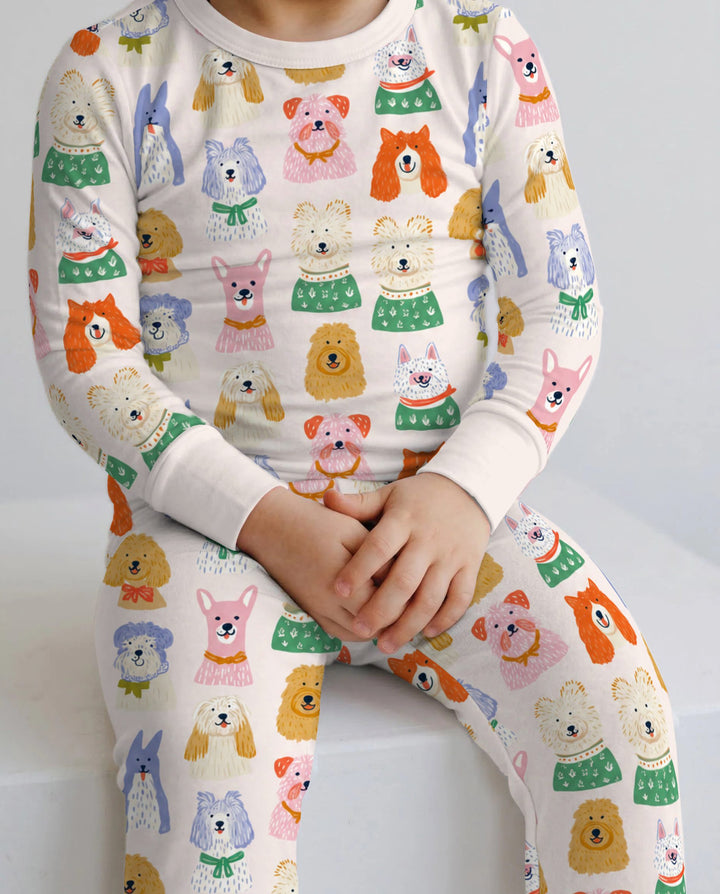 Whimsical Colorful Puppy Portraits Bamboo Two Piece Long Sleeve Pajama Set