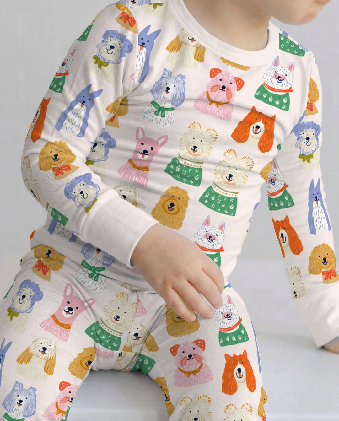 Whimsical Colorful Puppy Portraits Bamboo Two Piece Long Sleeve Pajama Set