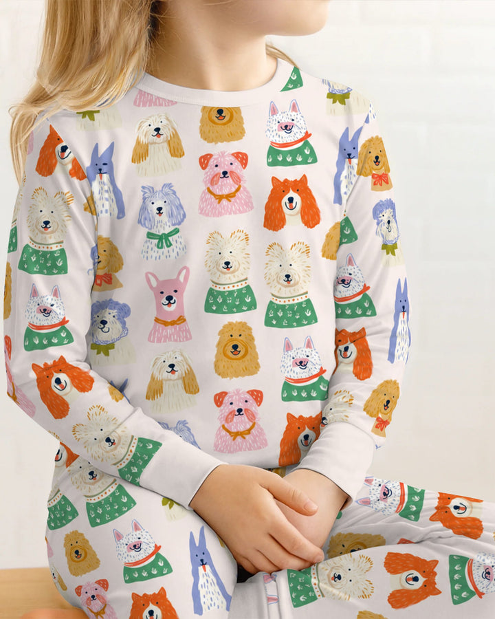 Whimsical Colorful Puppy Portraits Bamboo Two Piece Long Sleeve Pajama Set