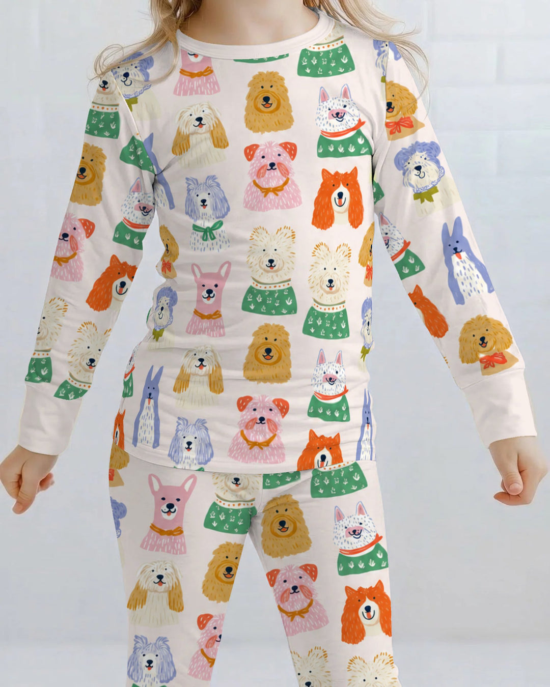 Whimsical Colorful Puppy Portraits Bamboo Two Piece Long Sleeve Pajama Set