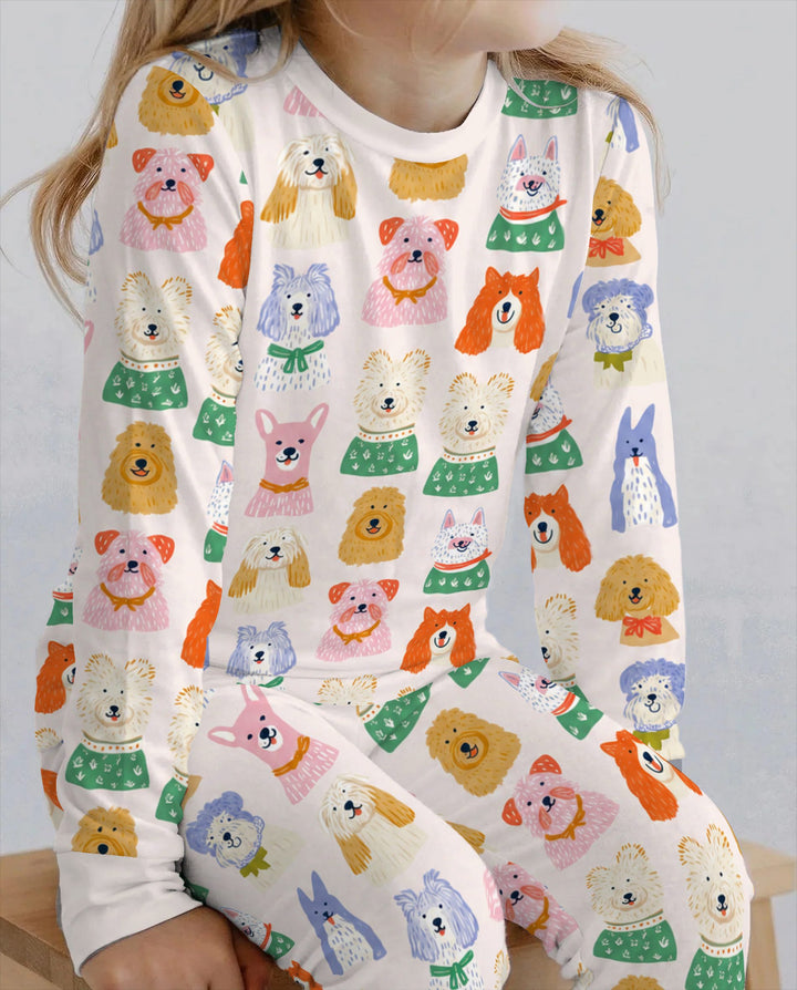 Whimsical Colorful Puppy Portraits Bamboo Two Piece Long Sleeve Pajama Set