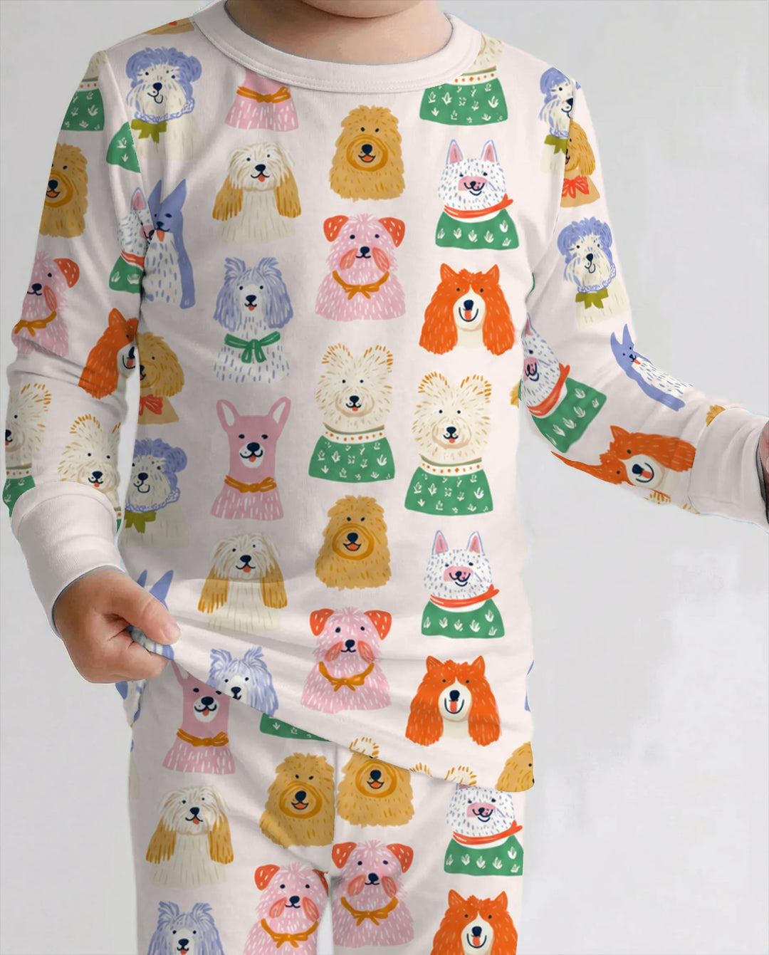 Whimsical Colorful Puppy Portraits Bamboo Two Piece Long Sleeve Pajama Set