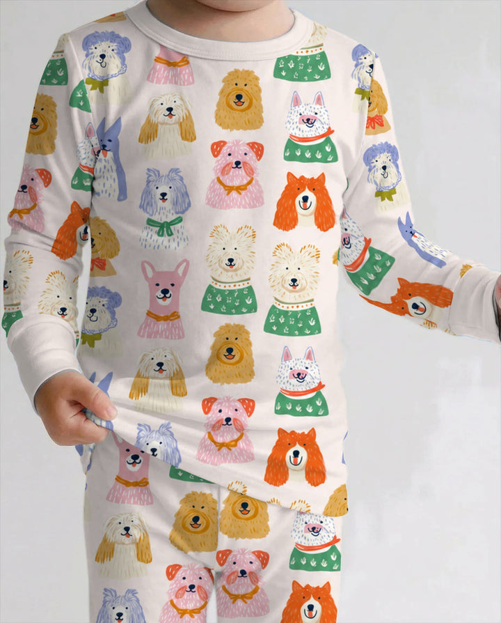 Whimsical Colorful Puppy Portraits Bamboo Two Piece Long Sleeve Pajama Set