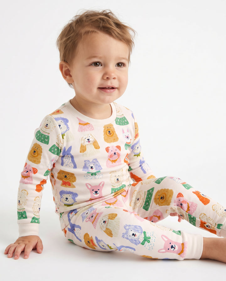Whimsical Colorful Puppy Portraits Bamboo Two Piece Long Sleeve Pajama Set