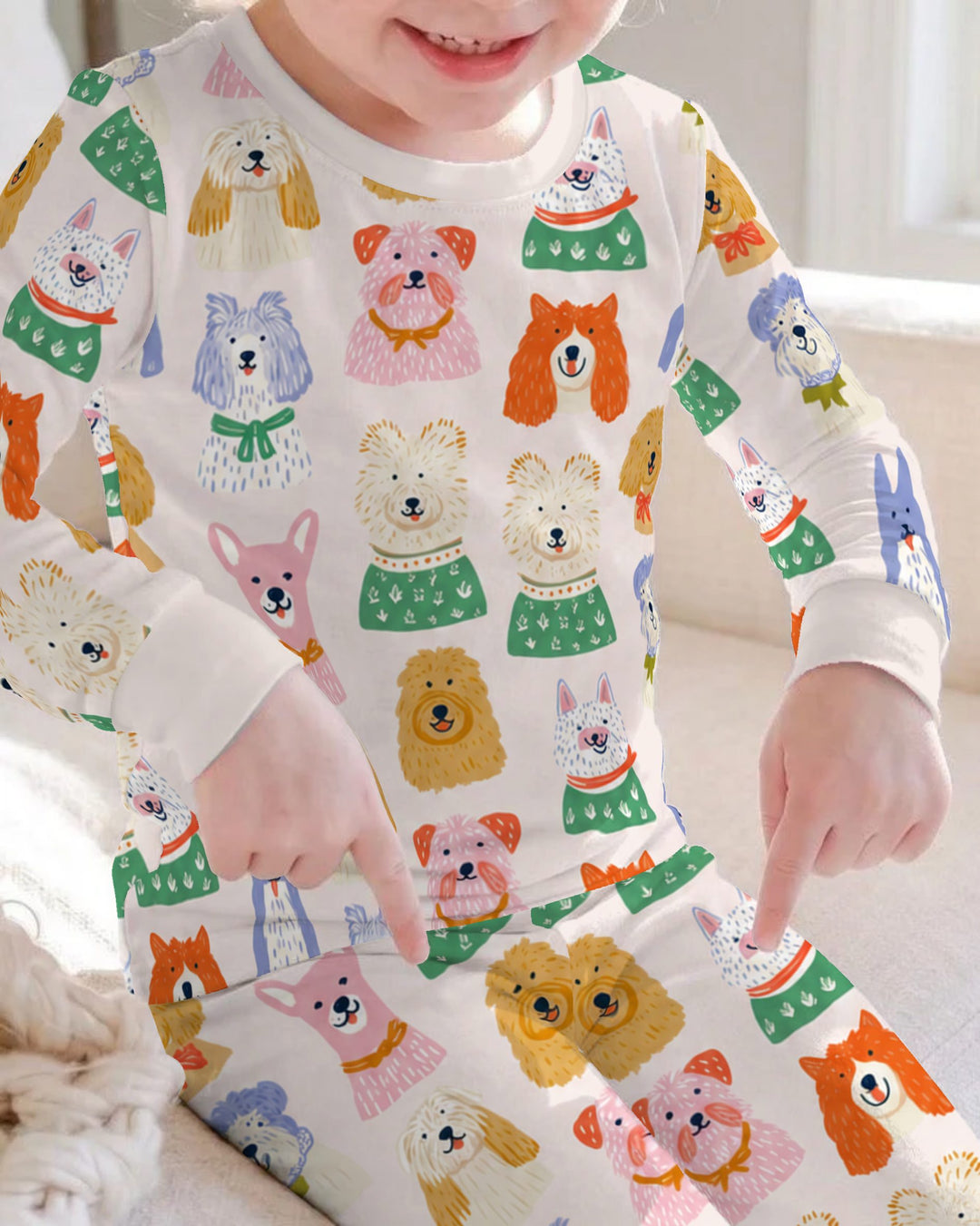 Whimsical Colorful Puppy Portraits Bamboo Two Piece Long Sleeve Pajama Set
