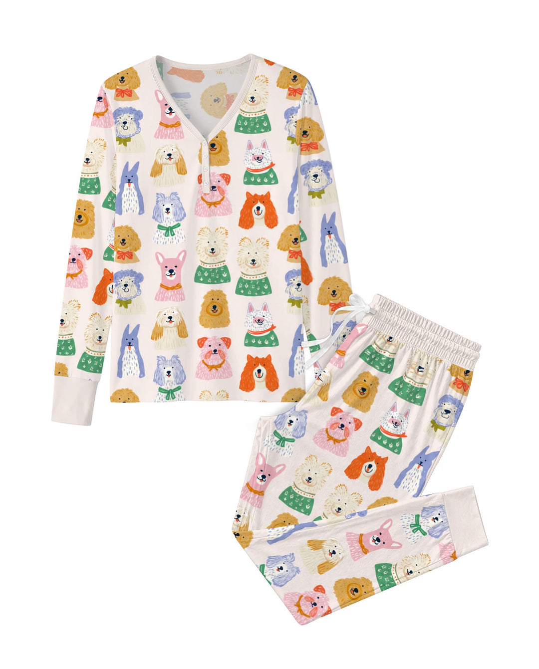 Whimsical Colorful Puppy Portraits Bamboo Women Pajama Set