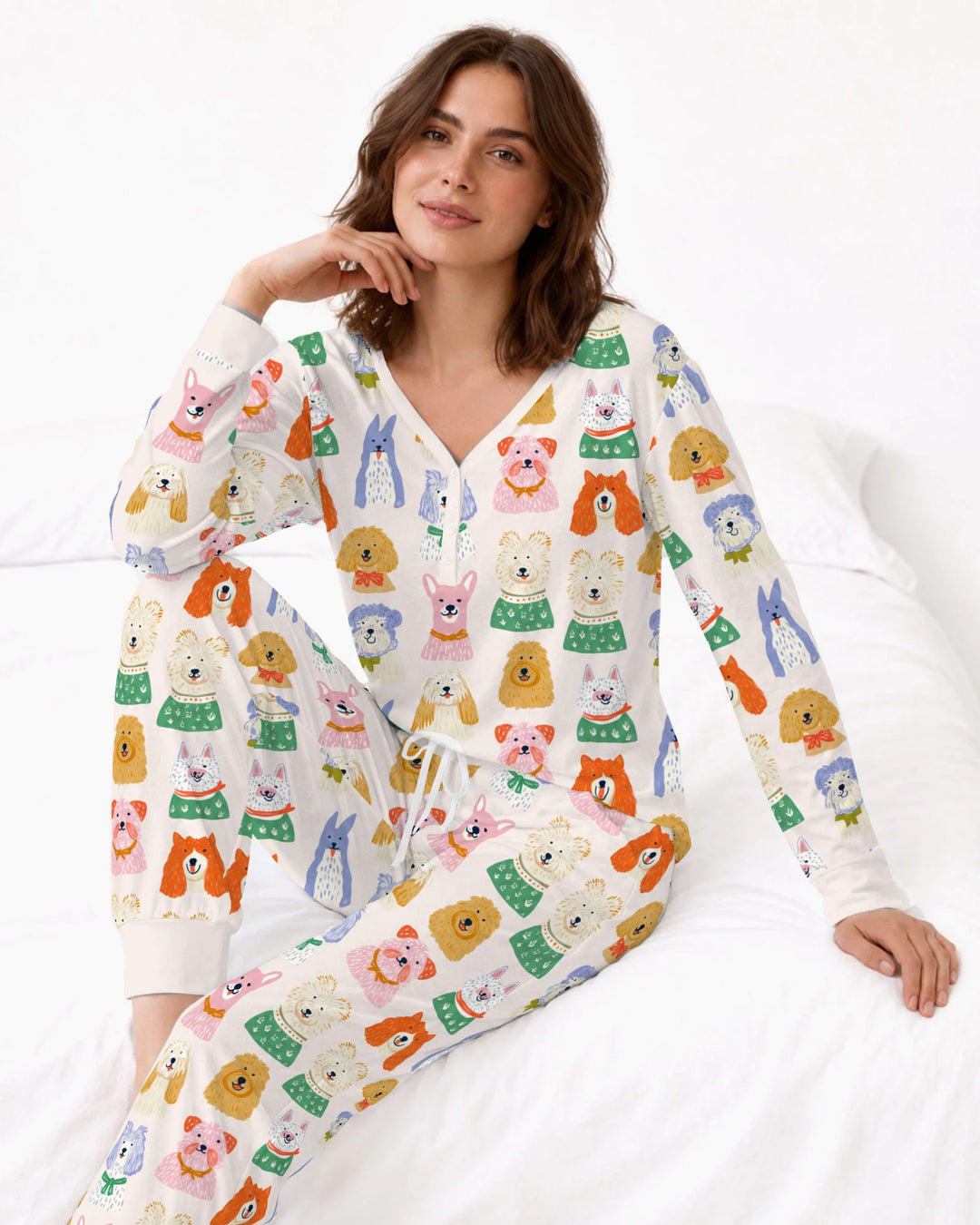 Whimsical Colorful Puppy Portraits Bamboo Women Pajama Set