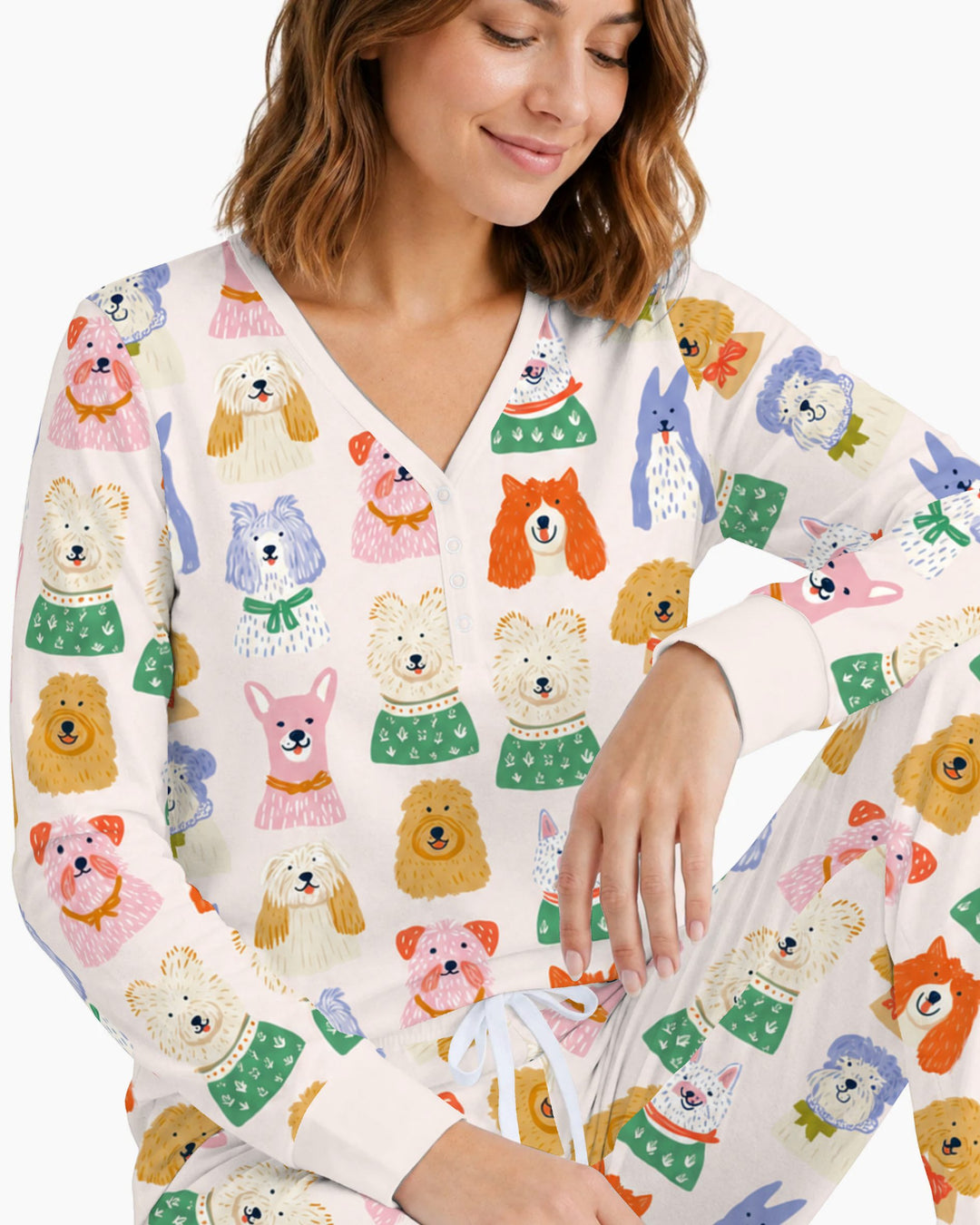 Whimsical Colorful Puppy Portraits Bamboo Women Pajama Set