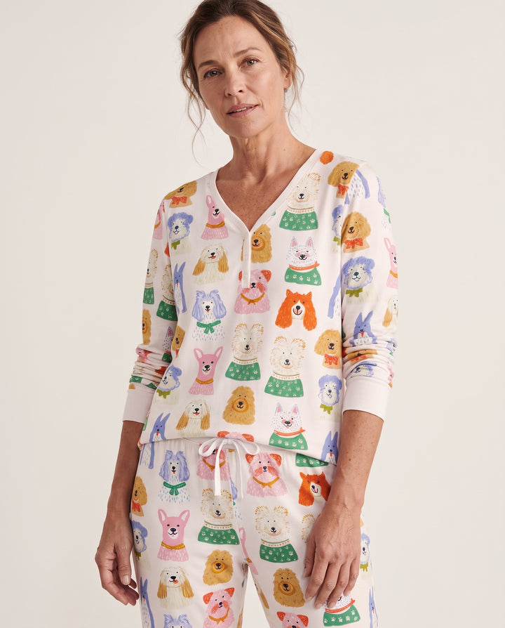 Whimsical Colorful Puppy Portraits Bamboo Women Pajama Set