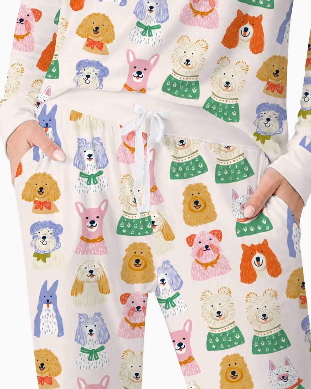 Whimsical Colorful Puppy Portraits Bamboo Women Pajama Set